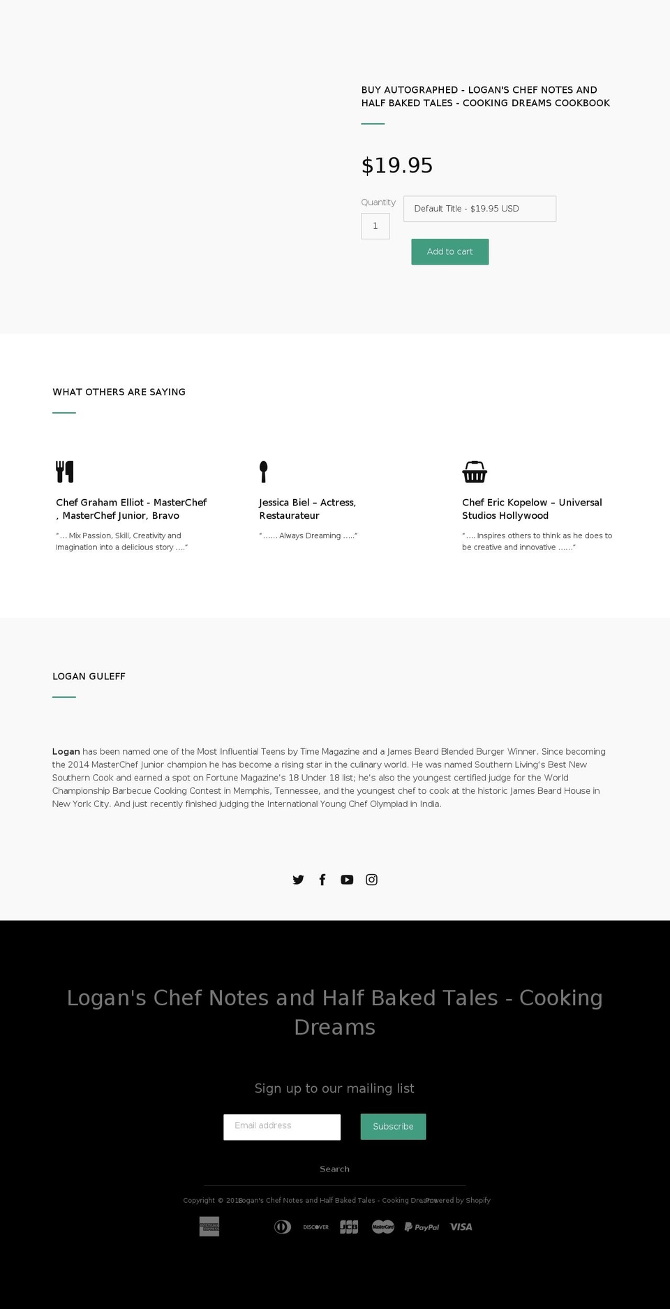 loganschefnotes.com shopify website screenshot