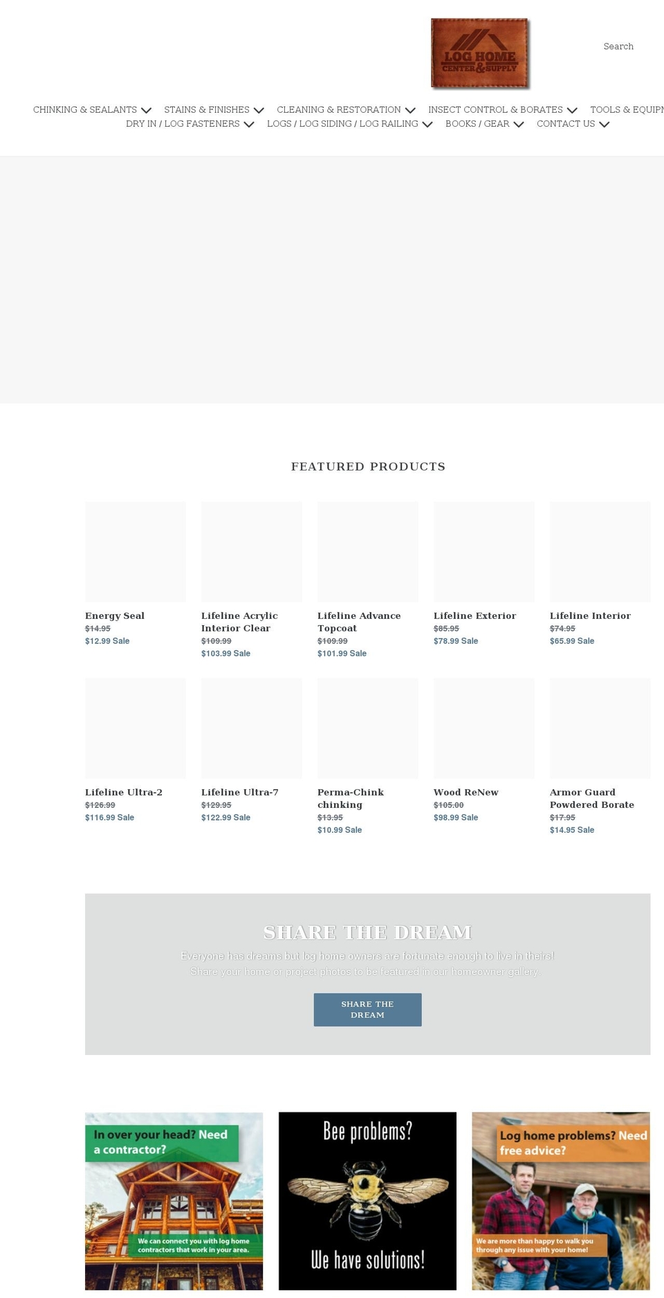 loghomecenter.com shopify website screenshot