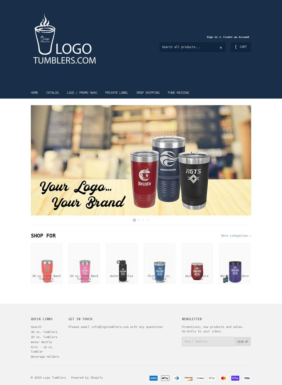 logotumblers.com shopify website screenshot