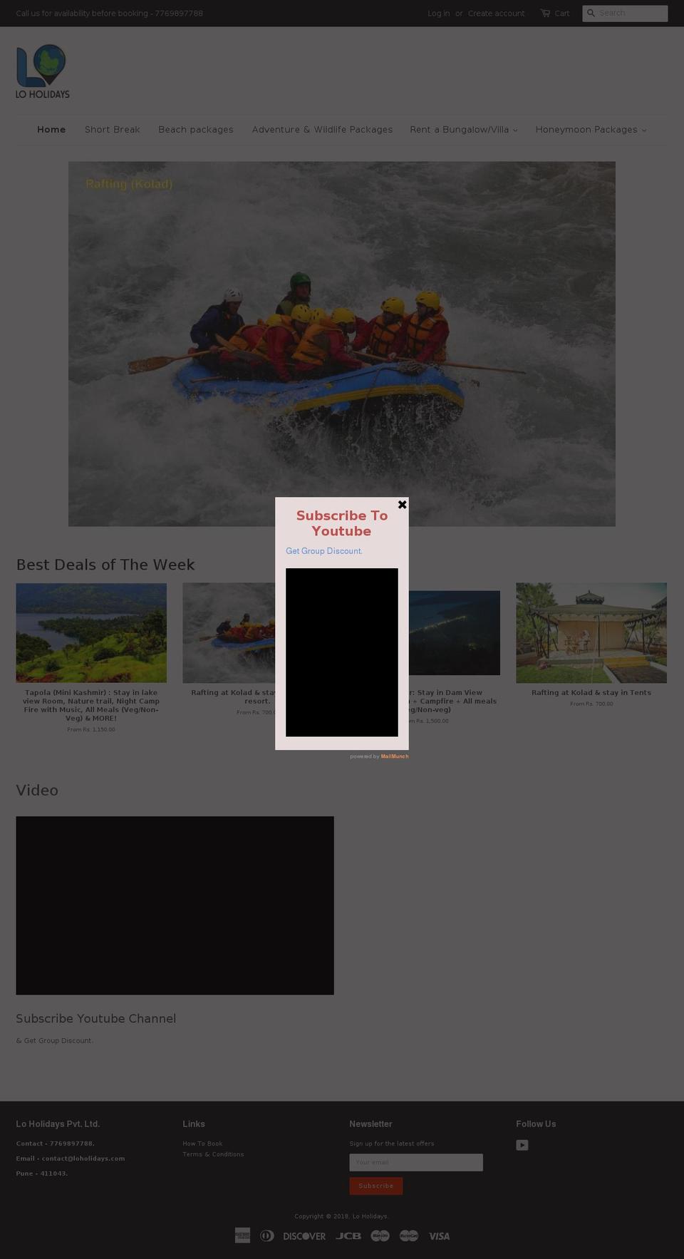 loholidays.com shopify website screenshot