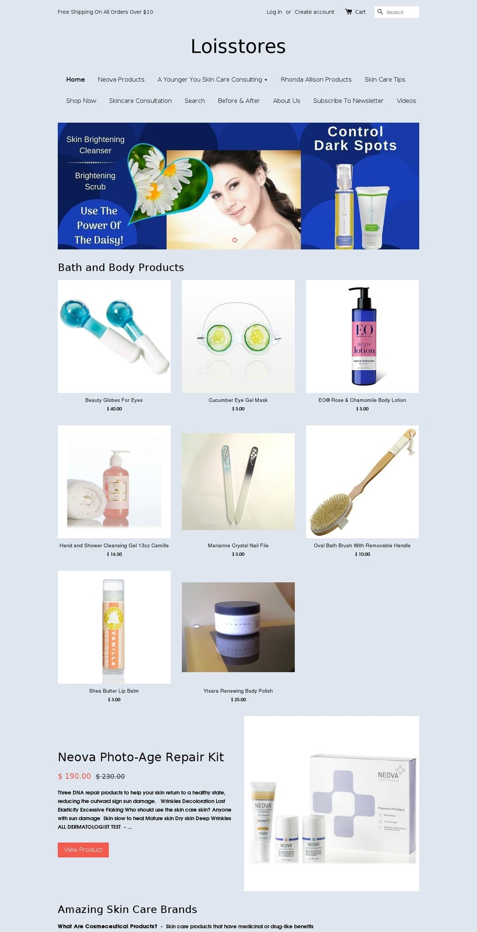 lois-skincare-tips.com — Shopify storefront screenshot