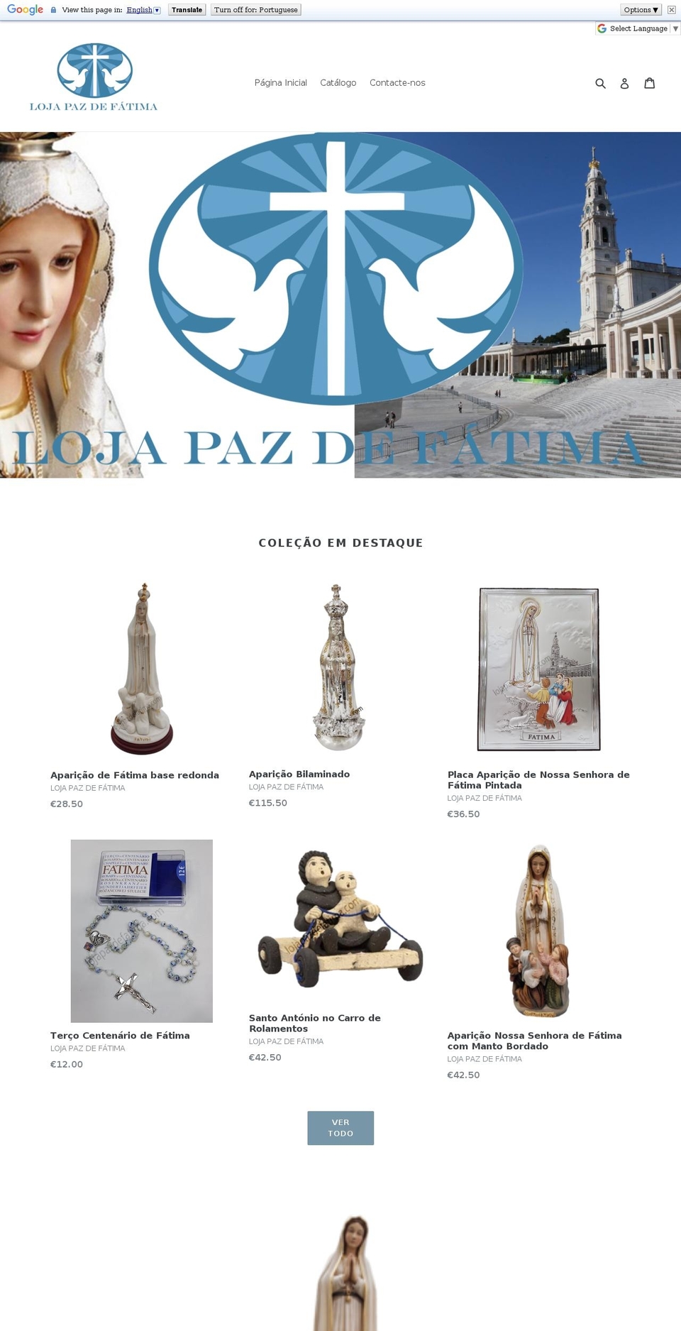 lojapazdefatima.com shopify website screenshot