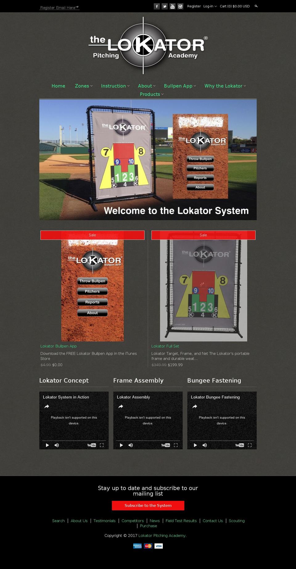 lokatorpitchingsystem.com shopify website screenshot