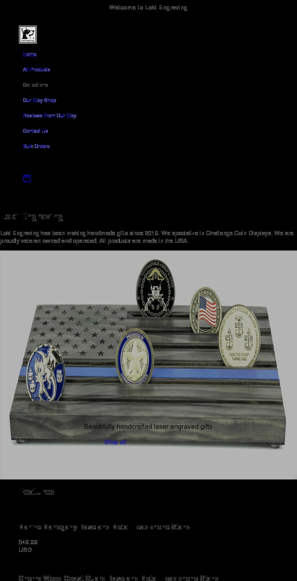 lokiengraving.net shopify website screenshot