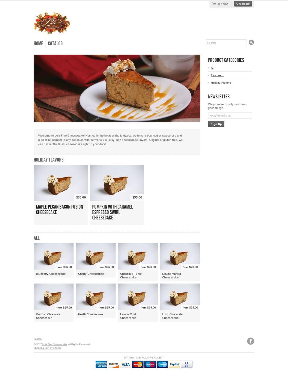 lolafinecheesecake.com shopify website screenshot
