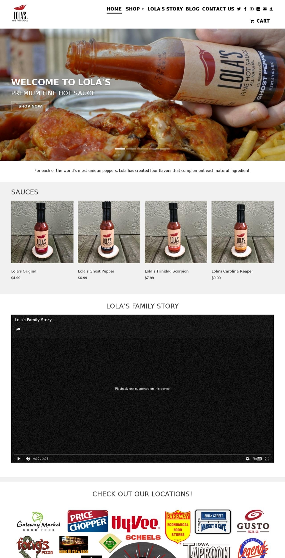 lolasfinehotsauce.com shopify website screenshot