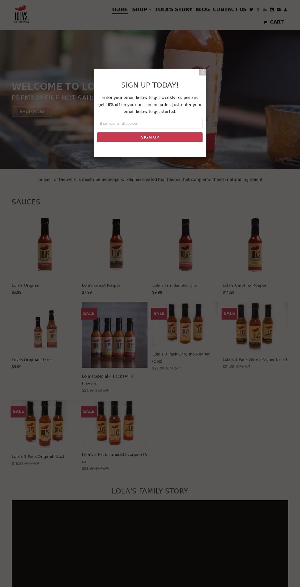 lolasfinesauces.com — Shopify storefront screenshot