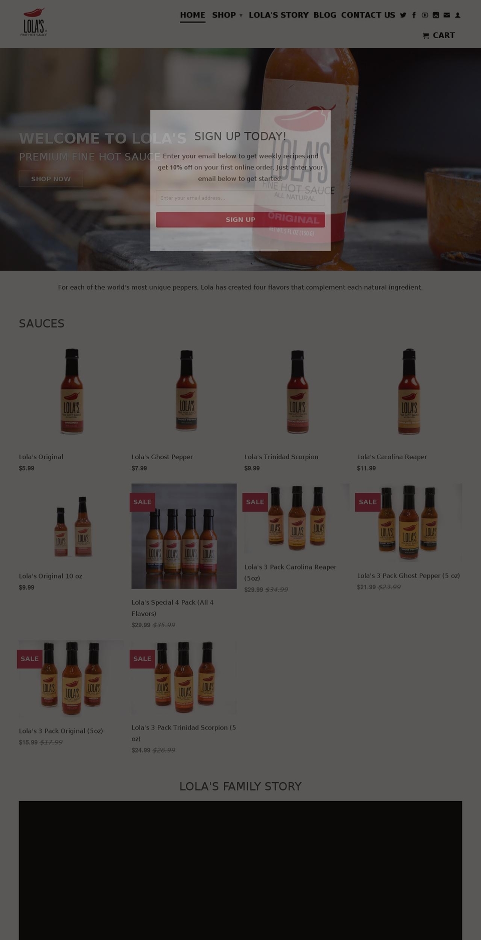 lolashotsauce.com — Shopify storefront screenshot