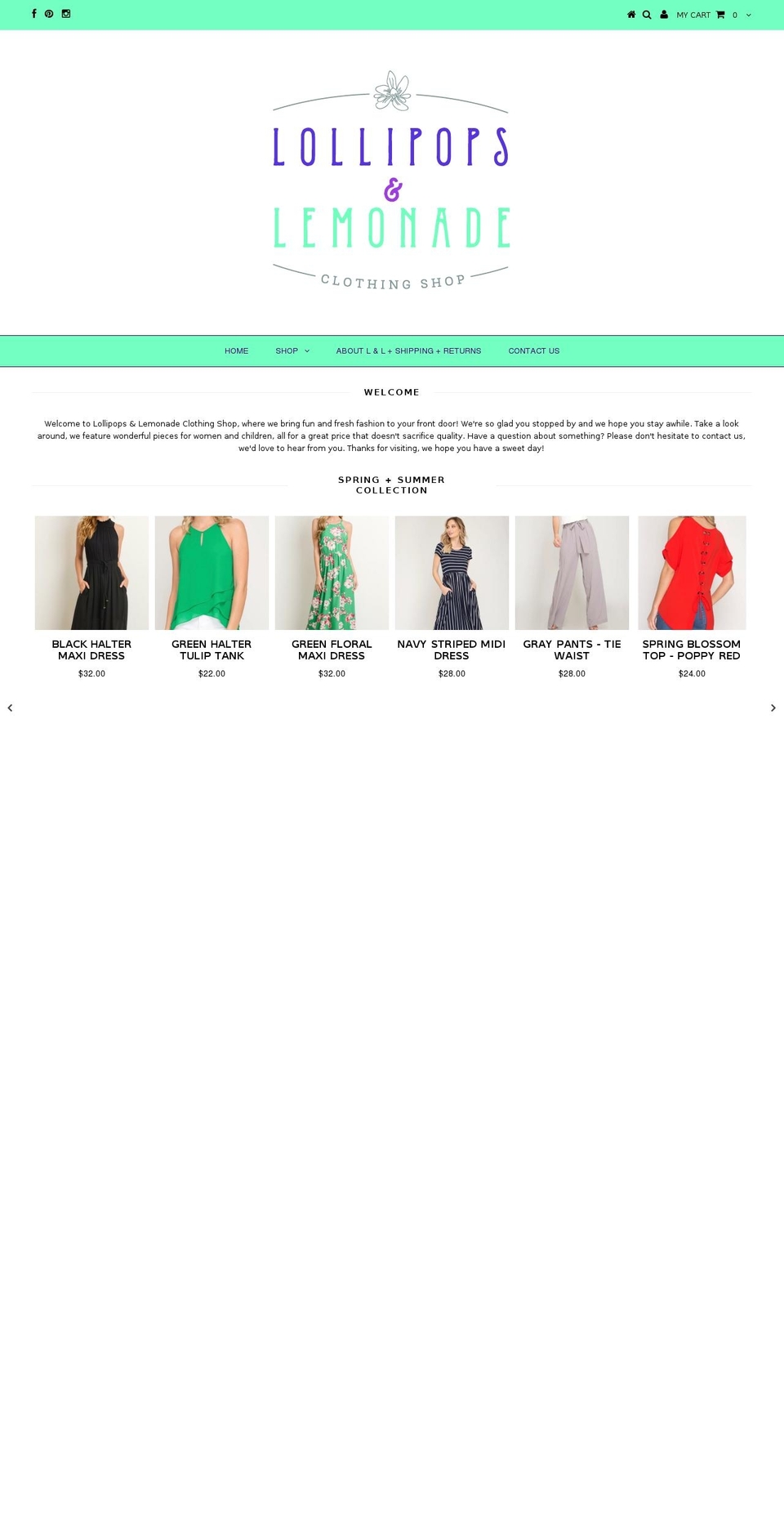 lollipopsandlemonade.com — Shopify storefront screenshot