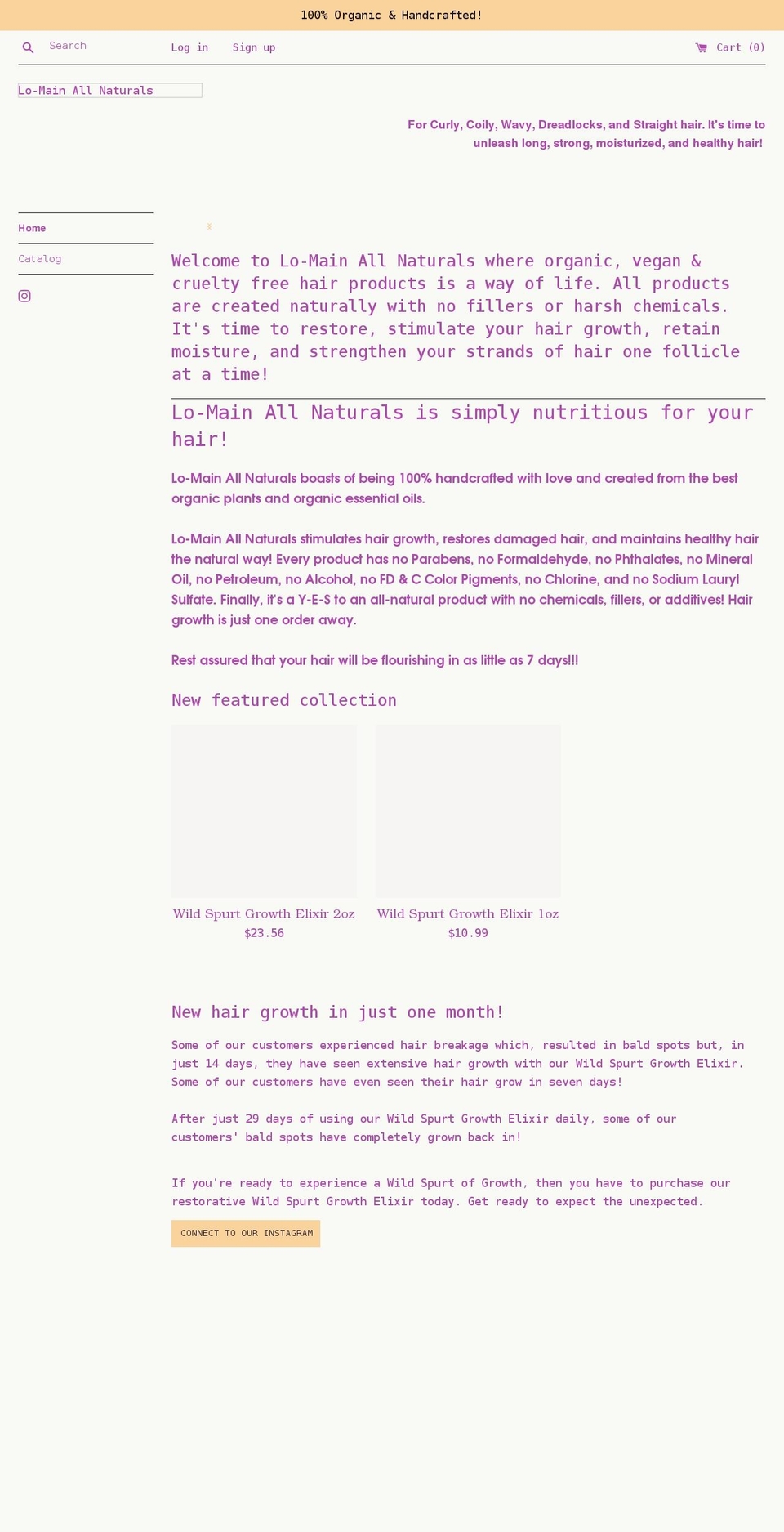 lomainallnaturals.com shopify website screenshot
