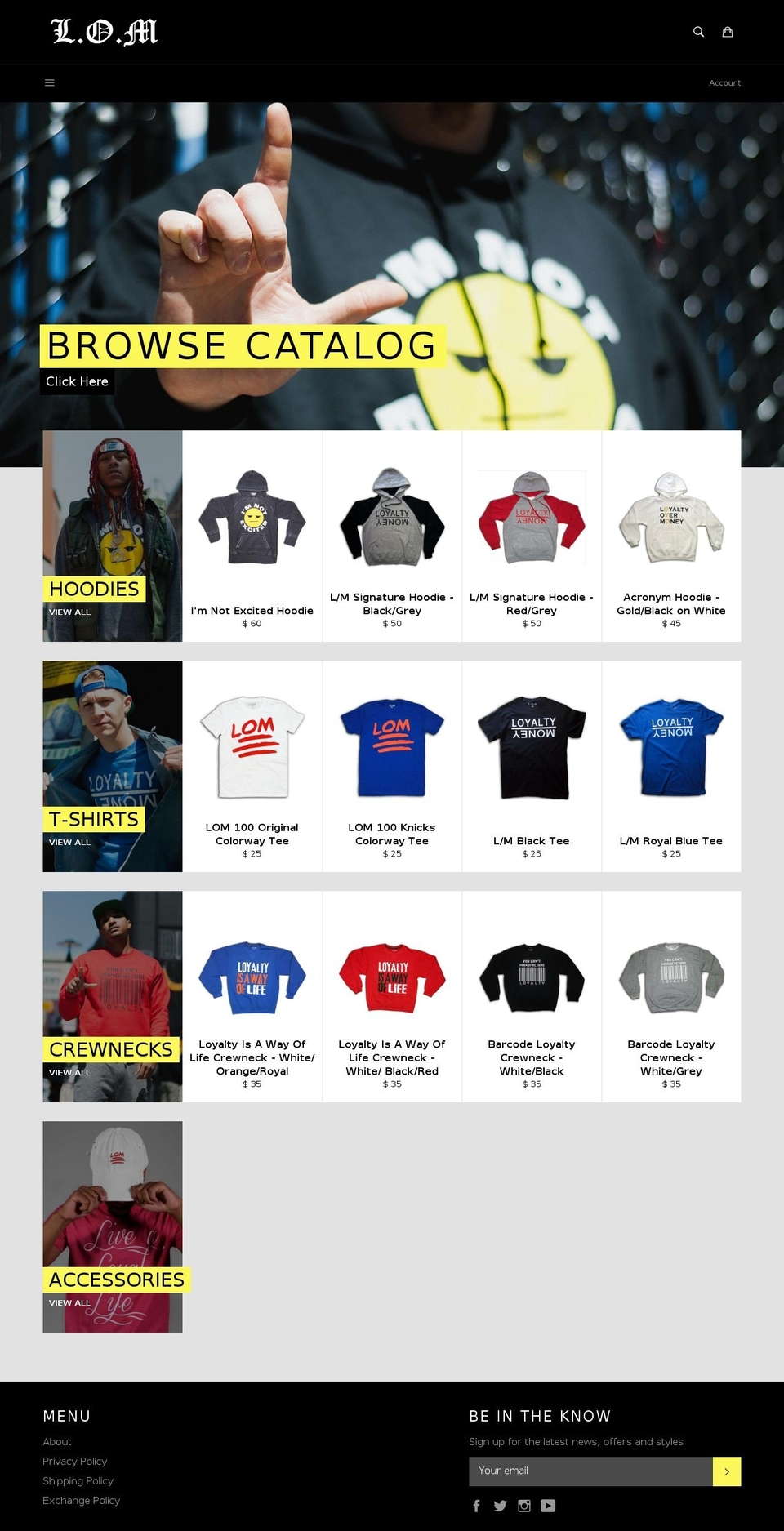 lomclothing.com shopify website screenshot