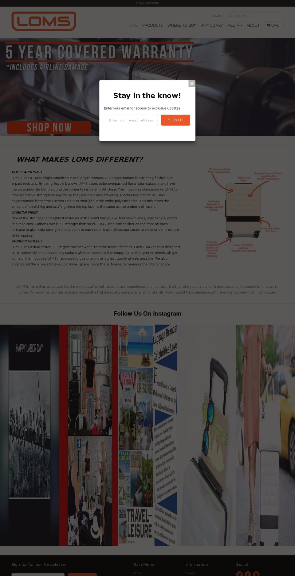 lomsluggage.com shopify website screenshot