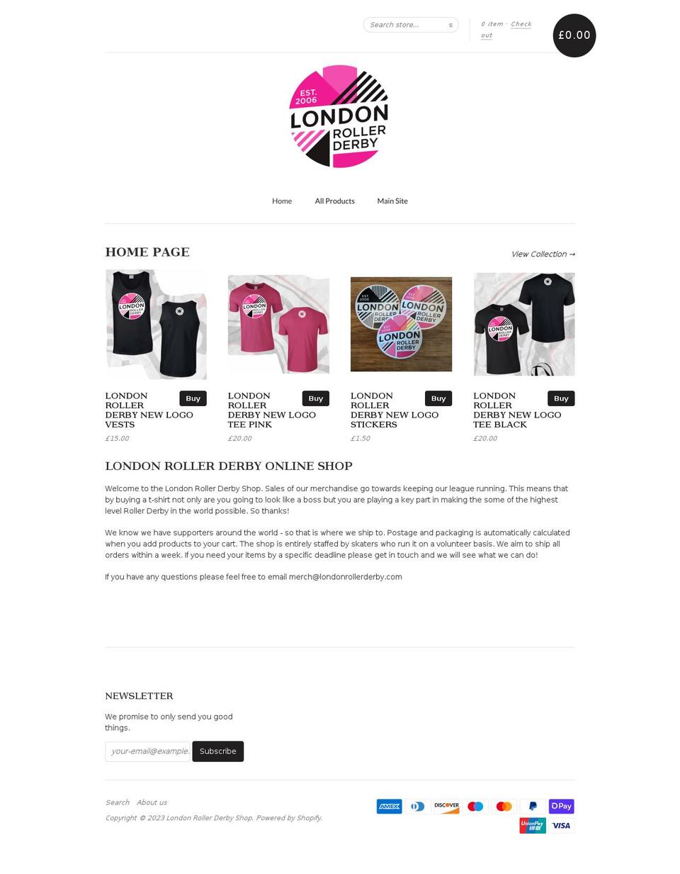 london-rollergirls-shop.myshopify.com shopify website screenshot