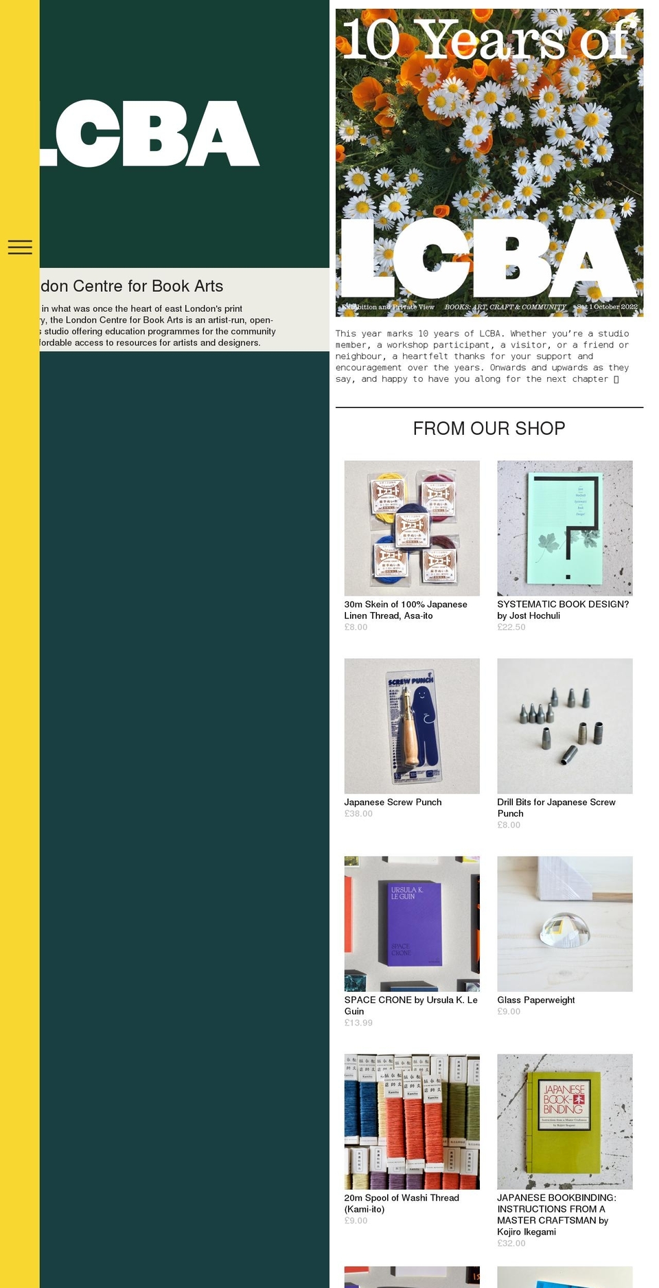 LCBA Shopify theme site example londonbookarts.org