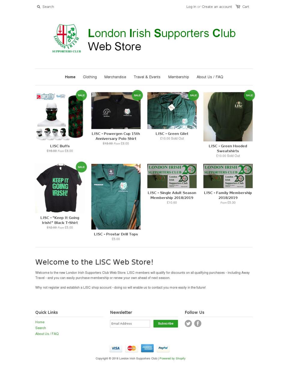 londonirishsupportersclub.org.uk shopify website screenshot