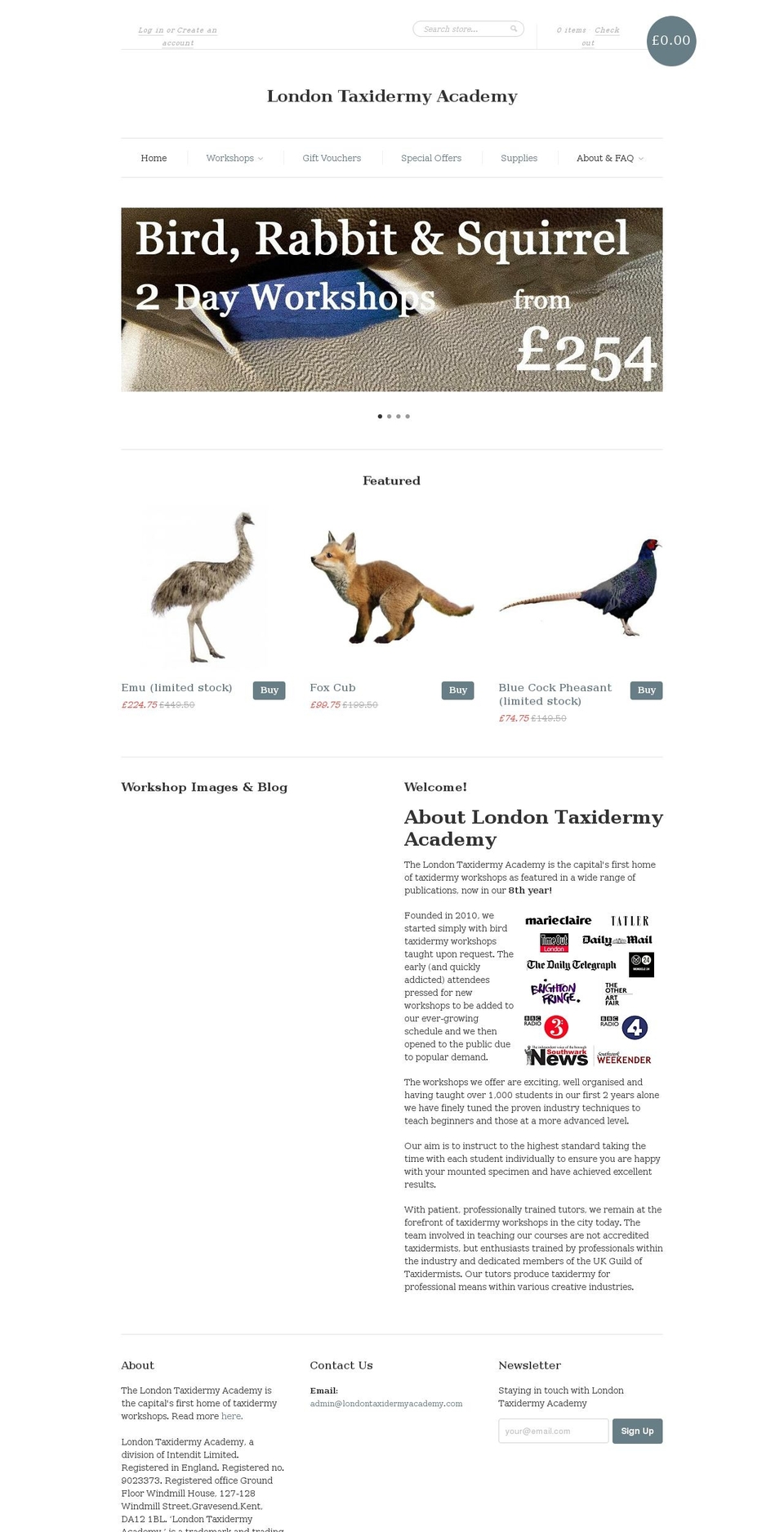 londontaxidermyacademy.com — Shopify storefront screenshot