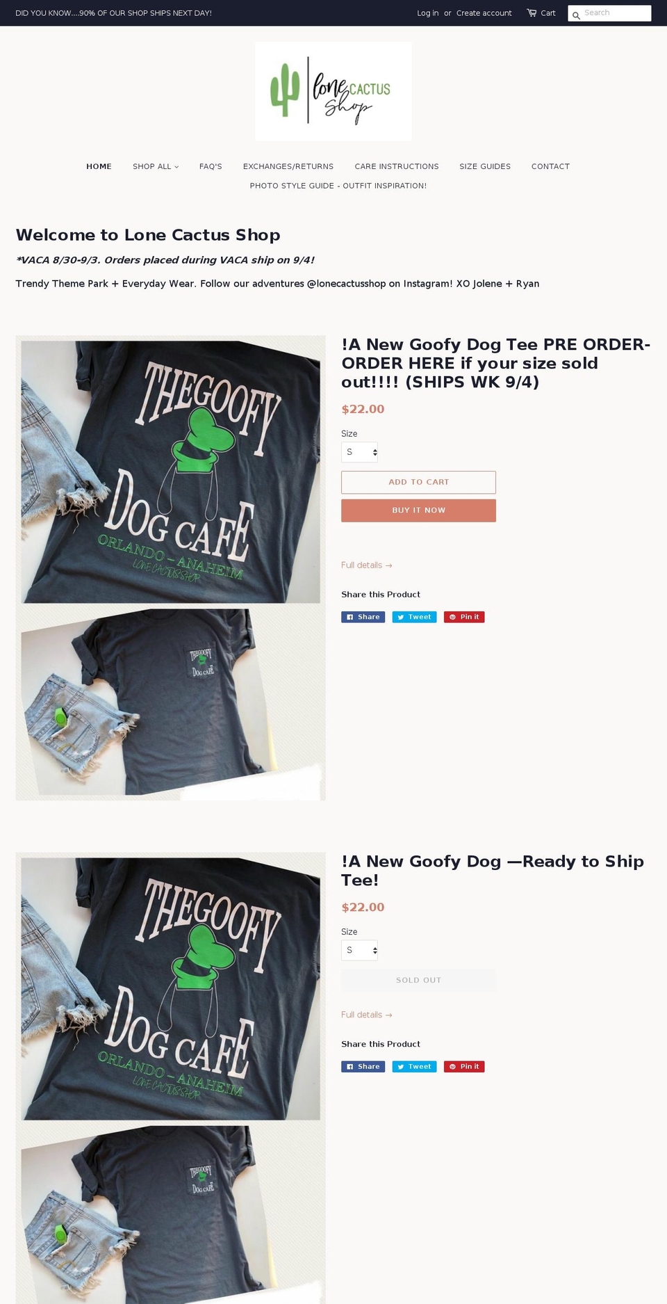lonecactusshop.com — Shopify storefront screenshot