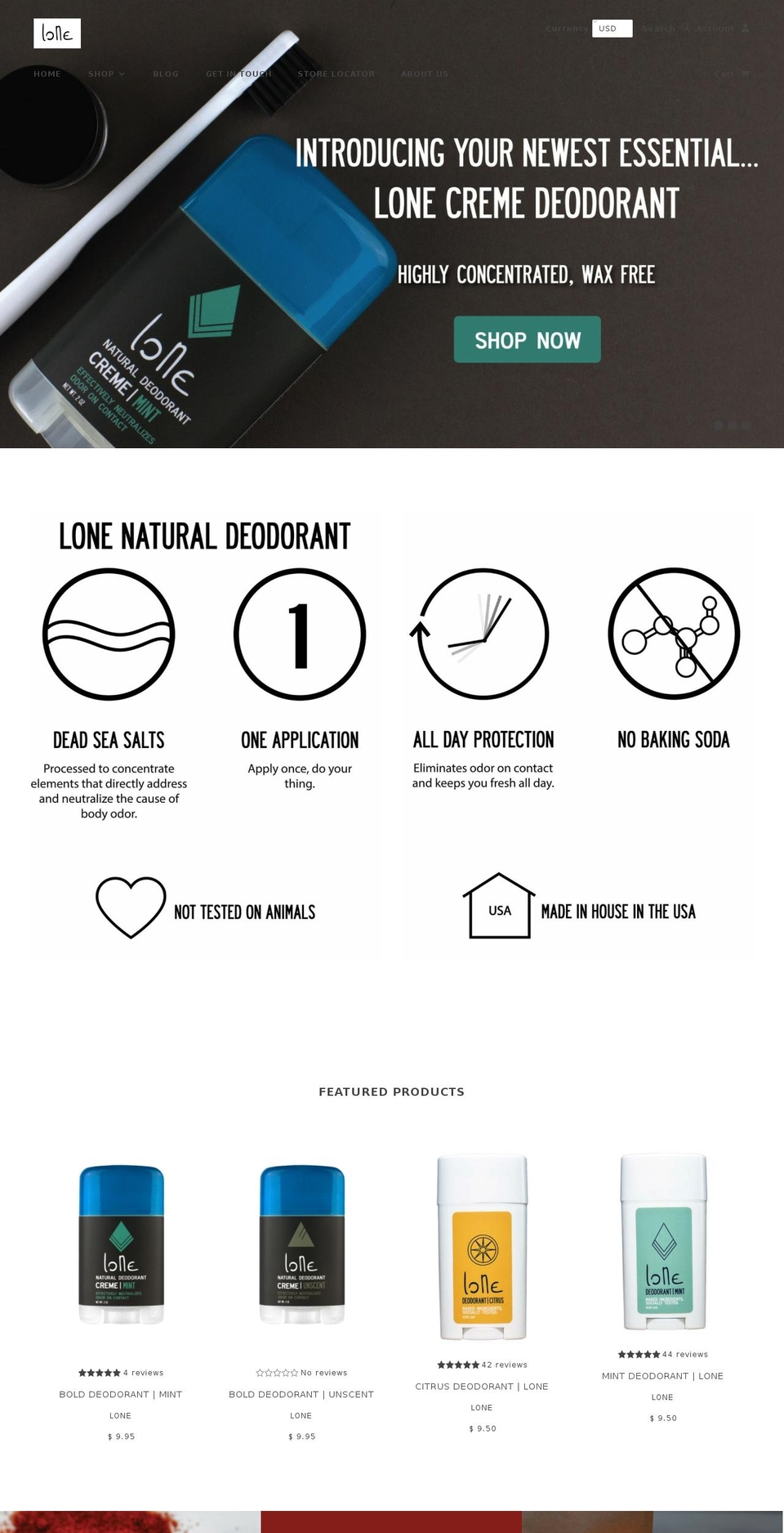 Narrative Shopify theme site example lonedeodorant.com