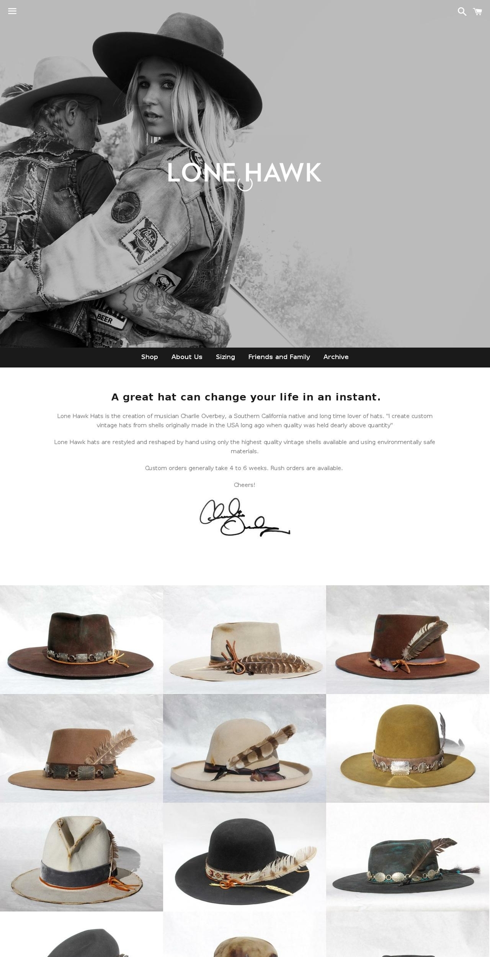 lonehawkhats.com shopify website screenshot