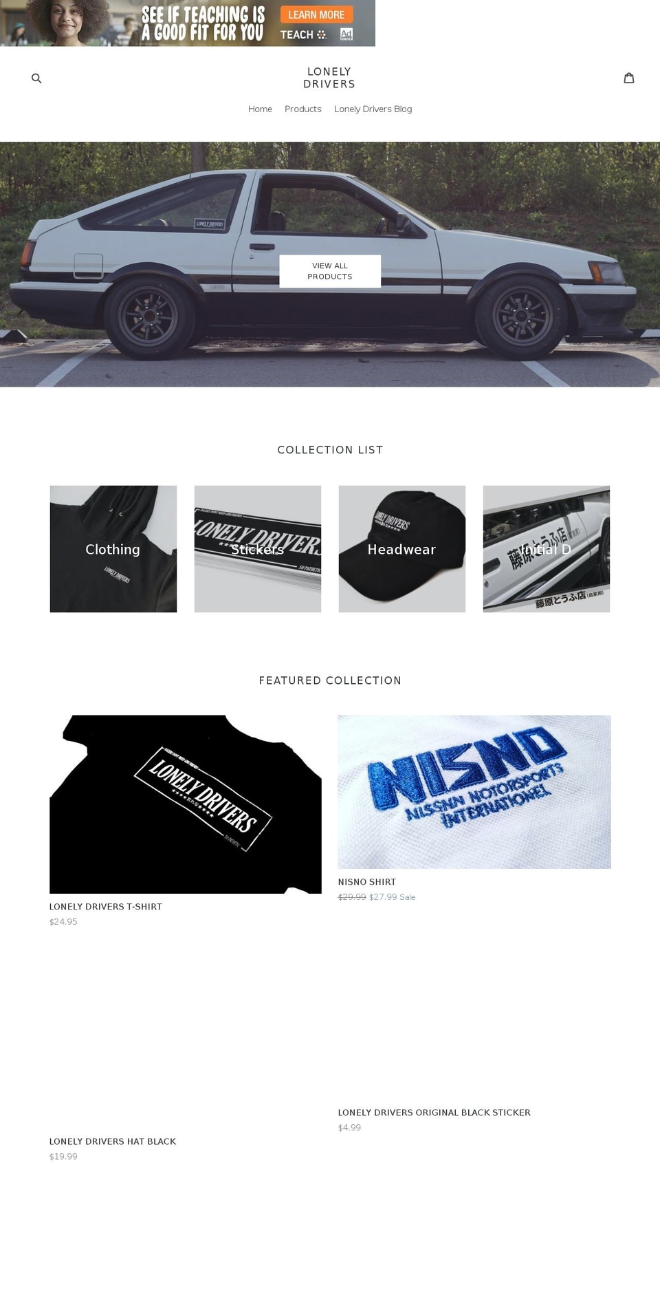lonelydrivers.com shopify website screenshot