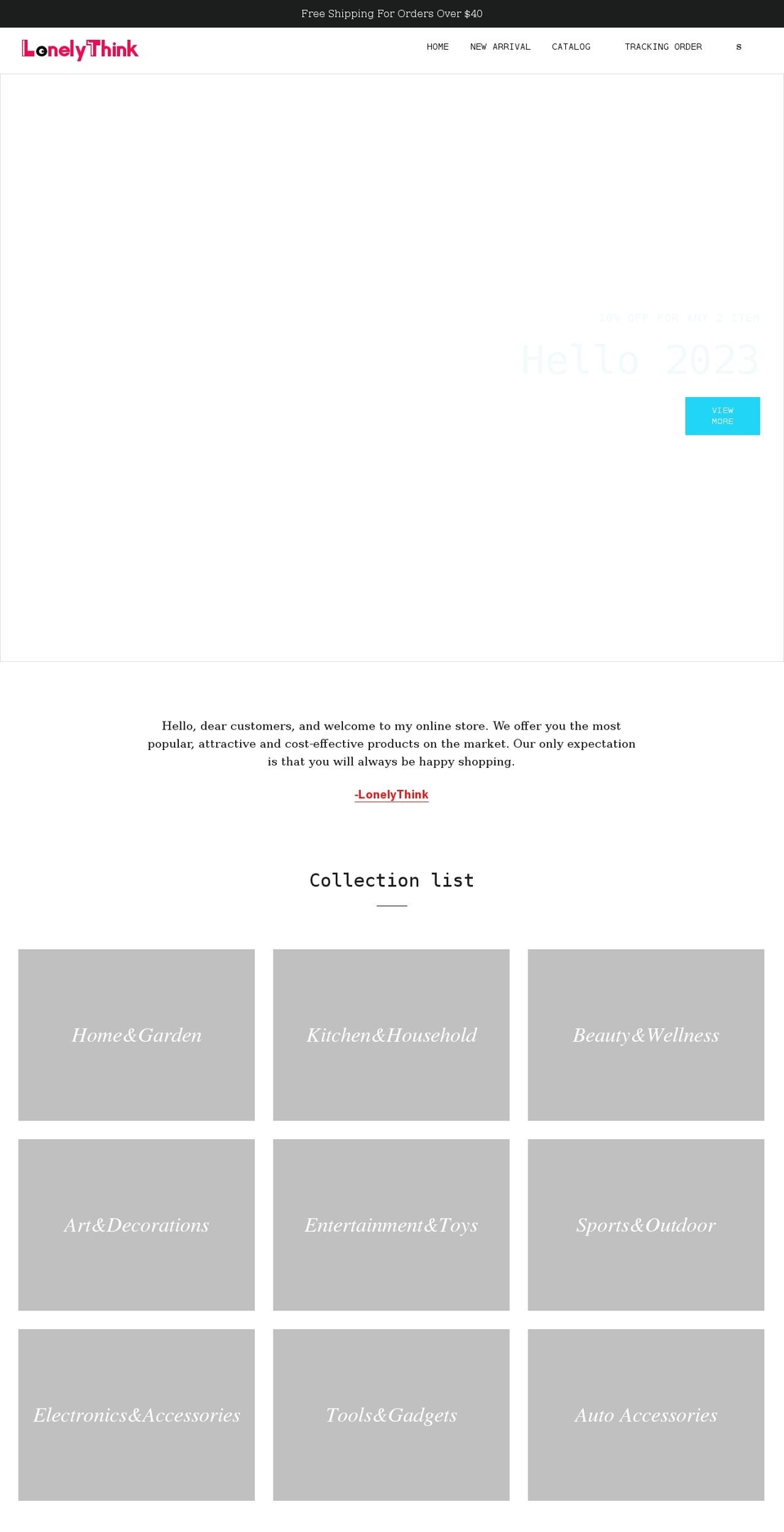 lonelythink.com shopify website screenshot