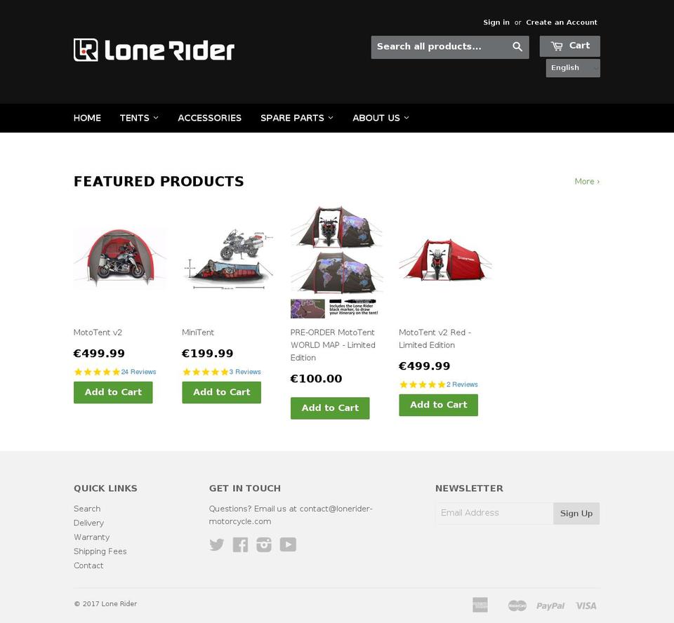 lonerider-motorcycle.com shopify website screenshot