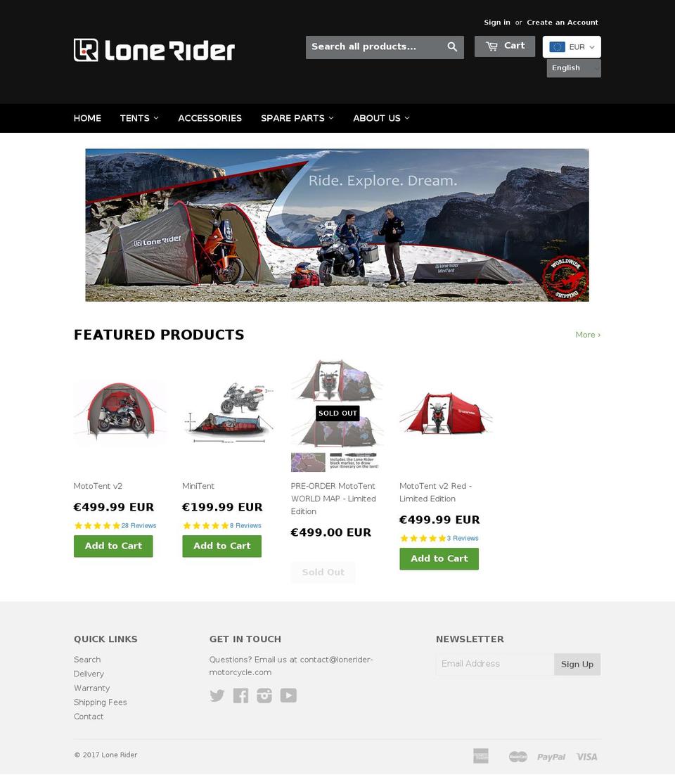 lonerider-motorcycle.es shopify website screenshot