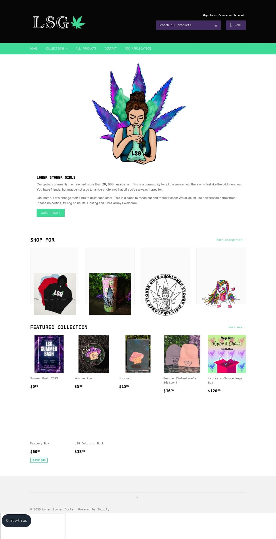 lonerstonergirls.com shopify website screenshot