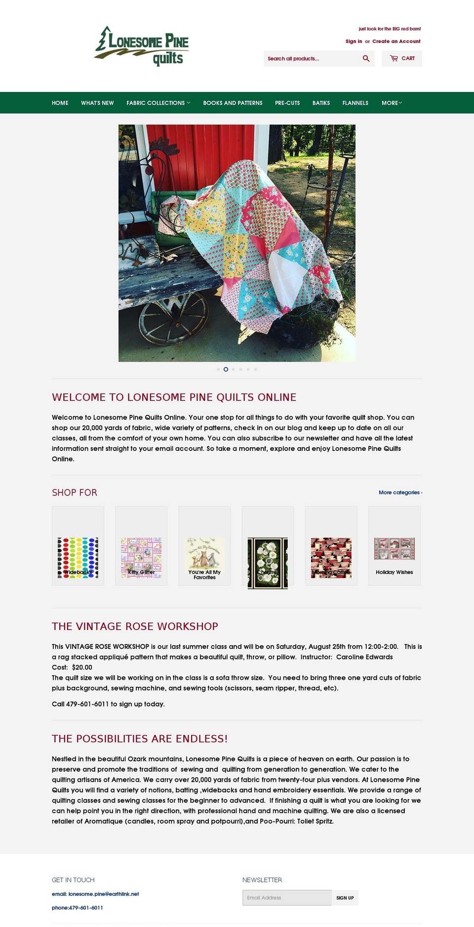 lonesomepinequilts.com shopify website screenshot