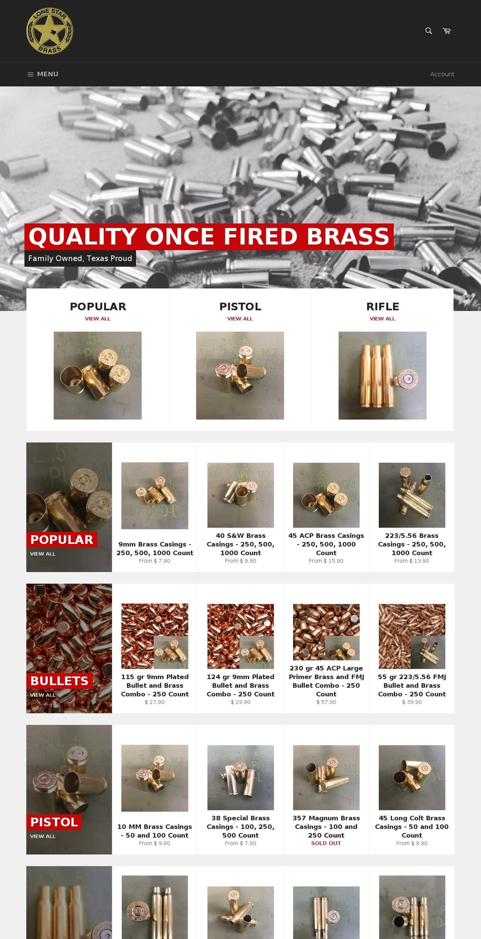 lonestarbrass.com shopify website screenshot