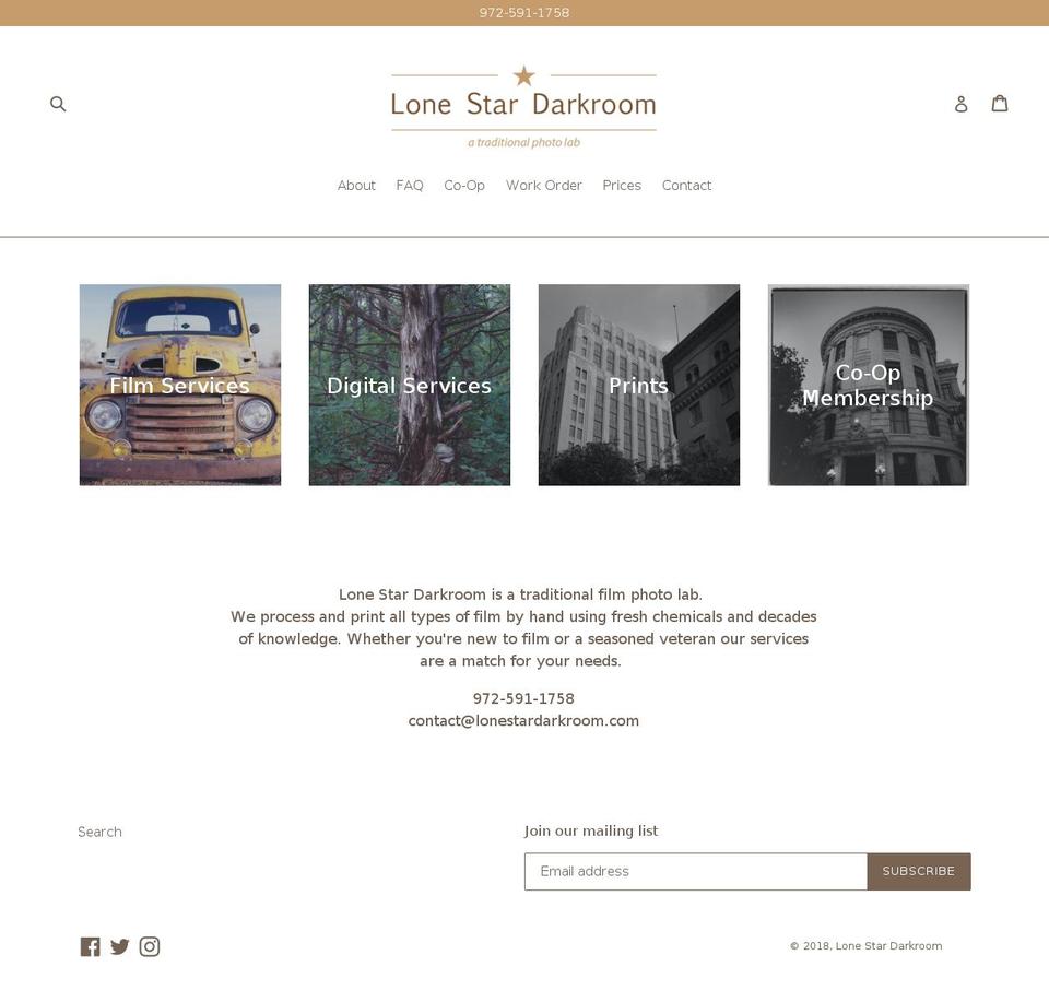 lonestardarkroom.com — Shopify storefront screenshot