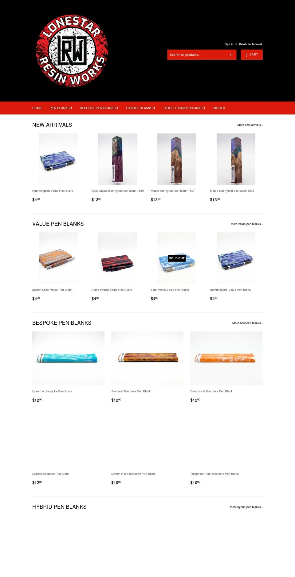 lonestarresinworks.com shopify website screenshot