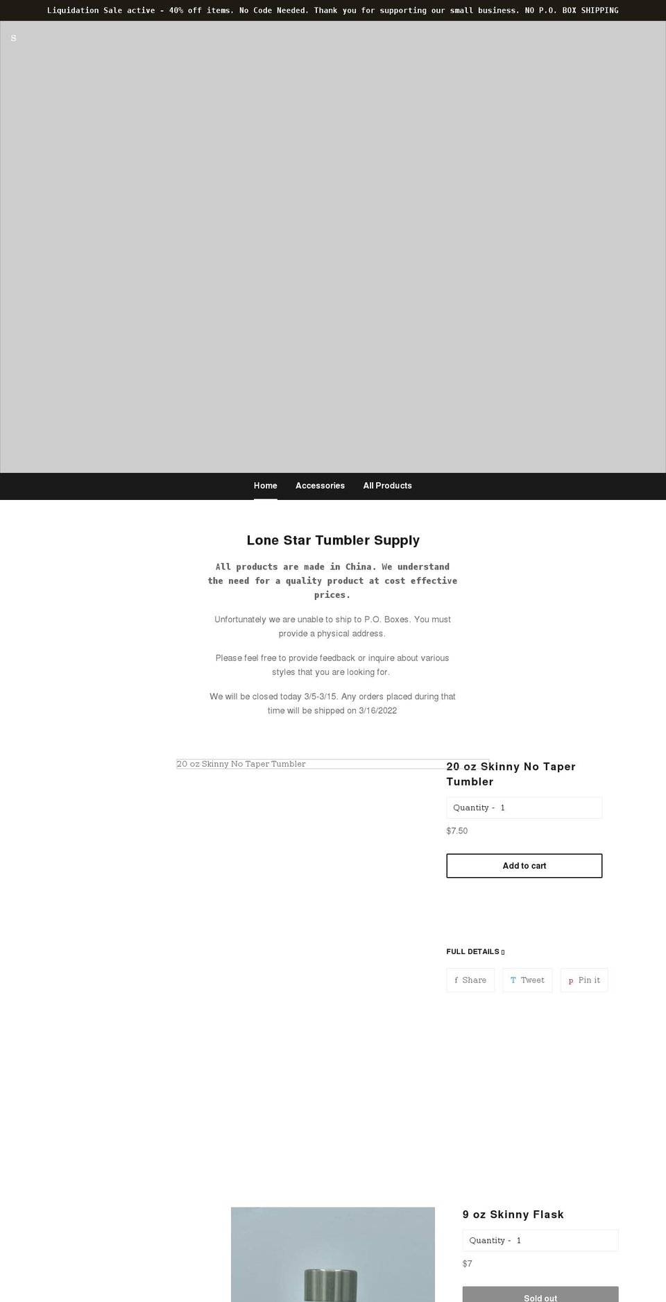 lonestartumblersupply.com shopify website screenshot