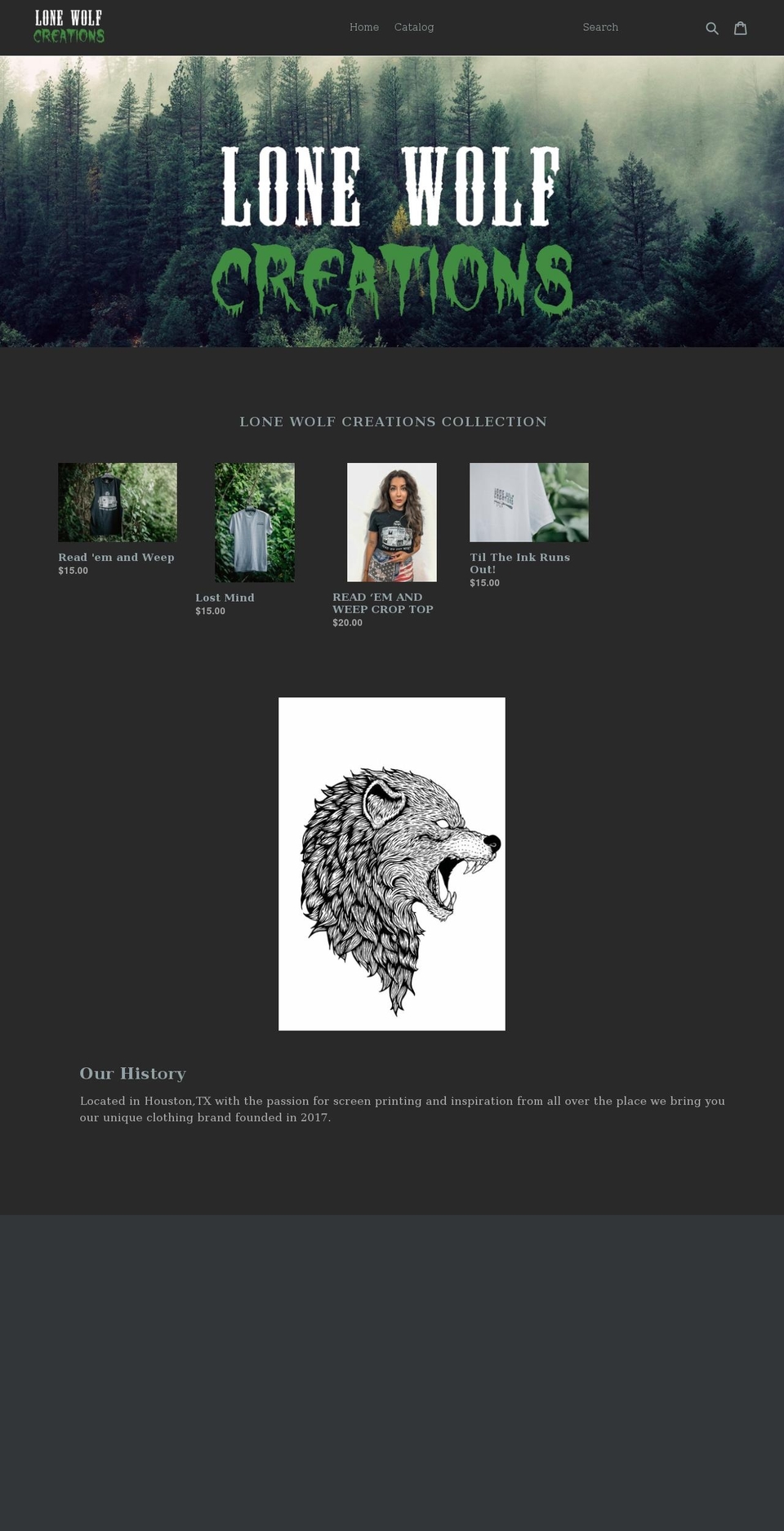 lonewolfcreationsclothing.com — Shopify storefront screenshot