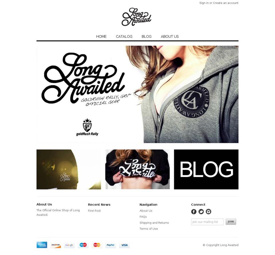 longawaitedclothing.com shopify website screenshot