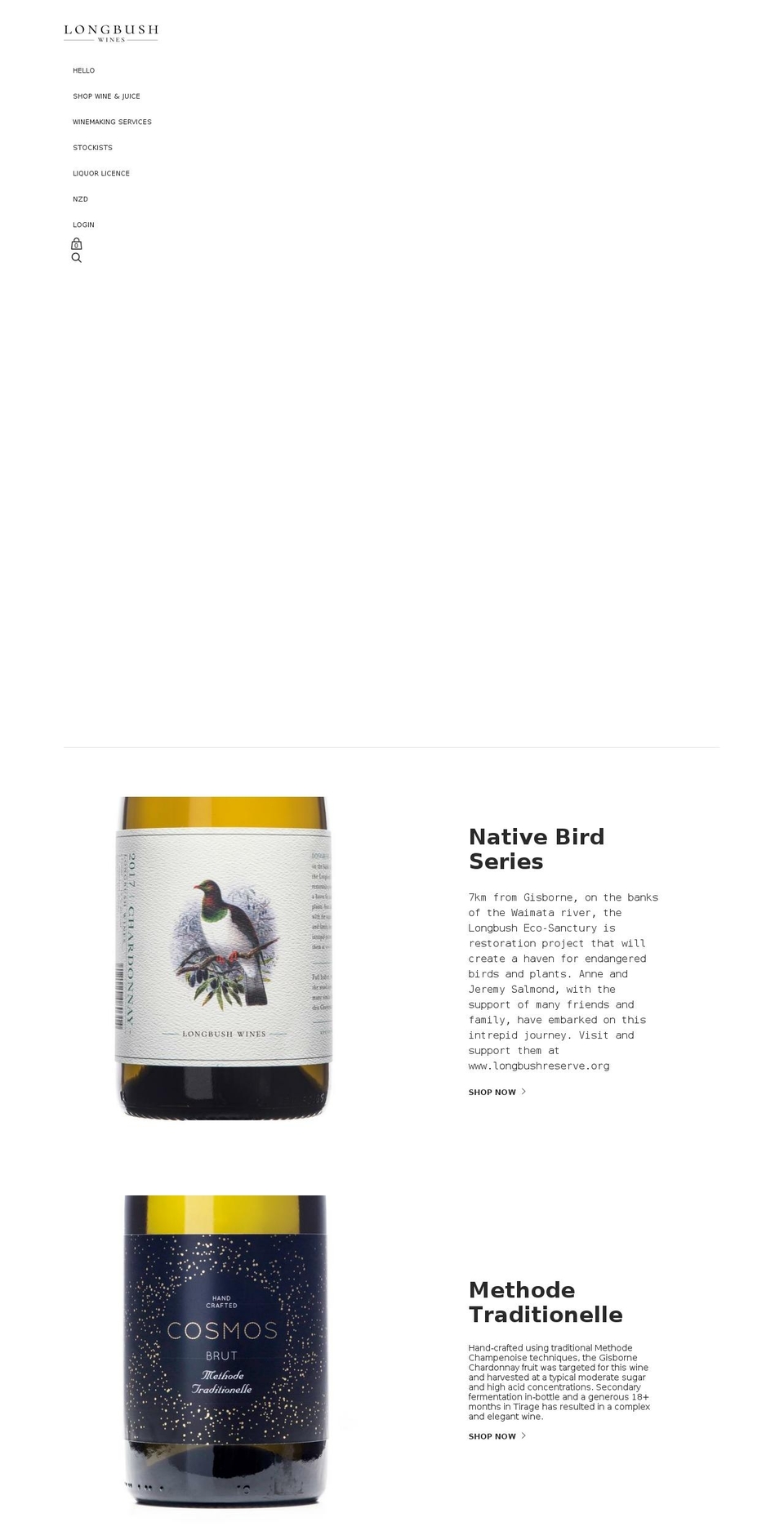 longbushwines.com — Shopify storefront screenshot