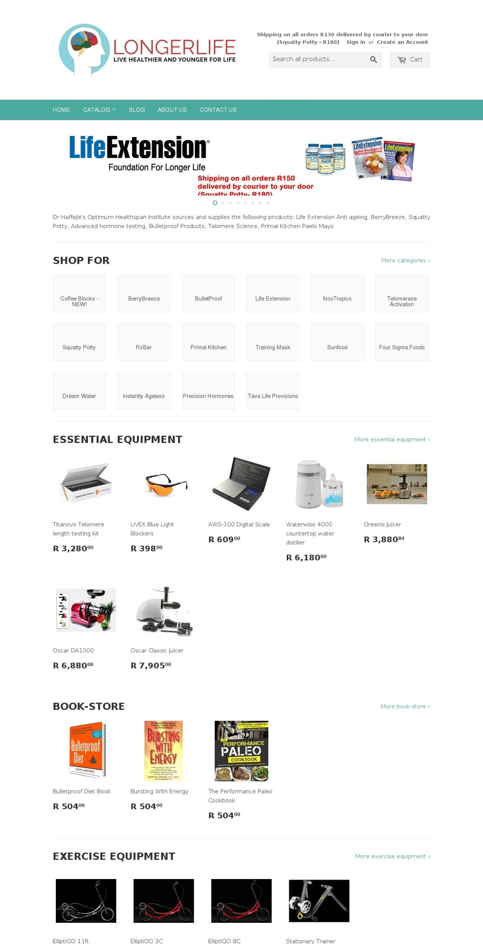 longerlife.co.za shopify website screenshot