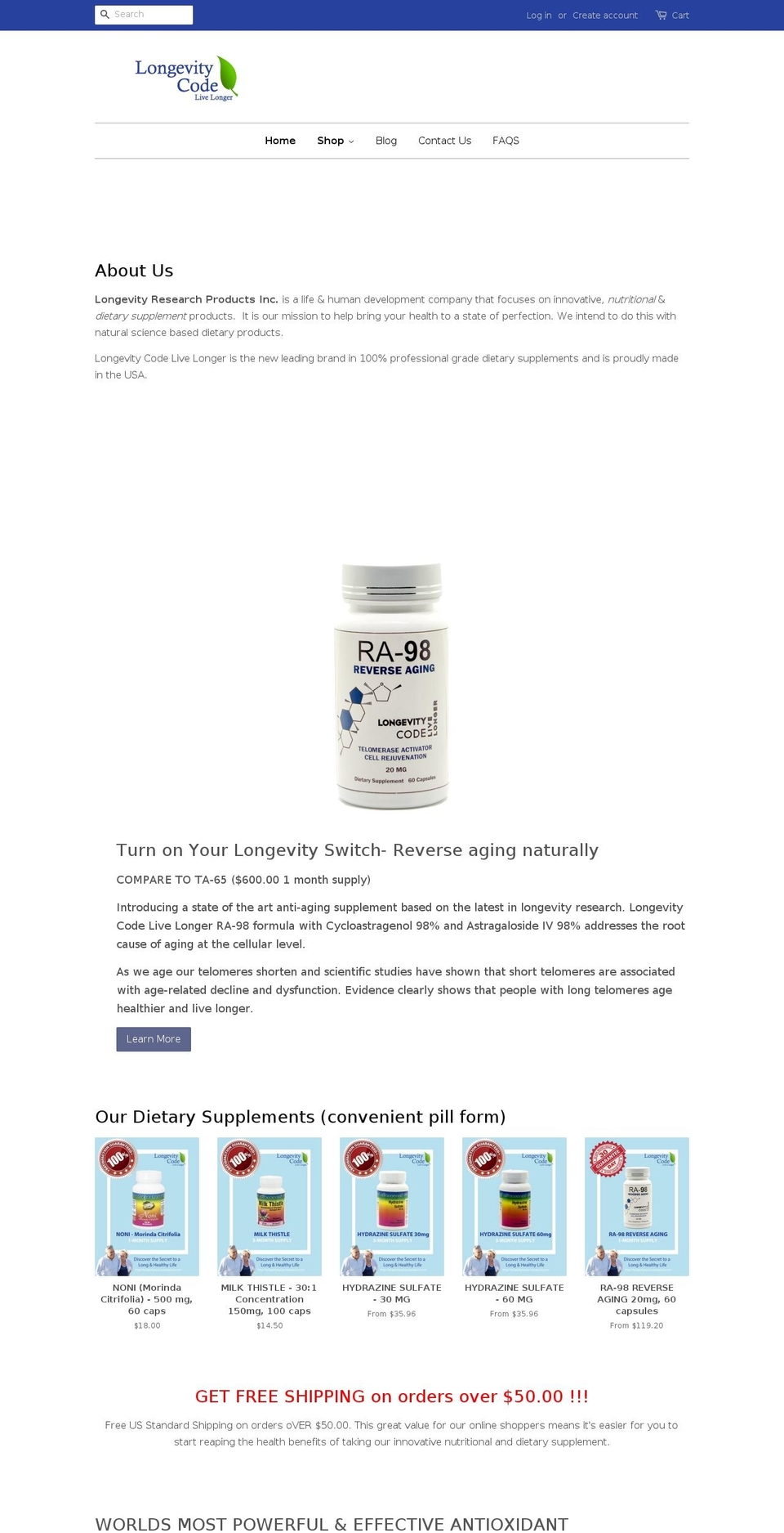 longevitycodelivelonger.com — Shopify storefront screenshot