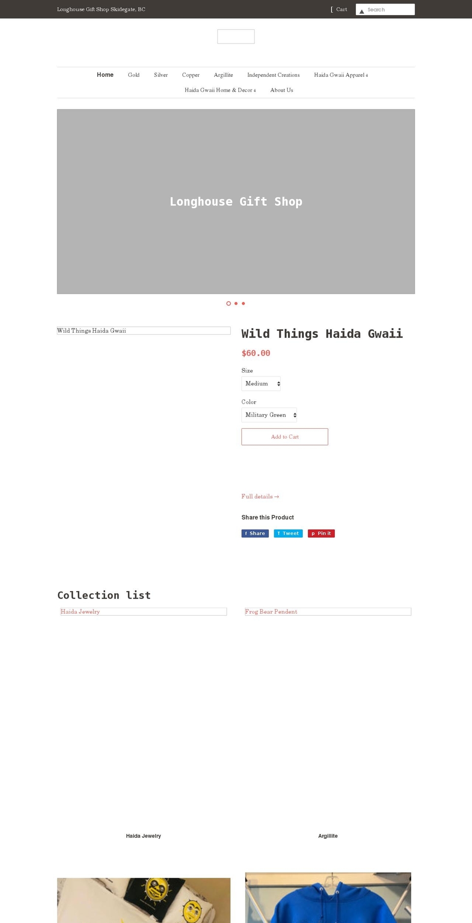 longhousegiftshop.ca shopify website screenshot