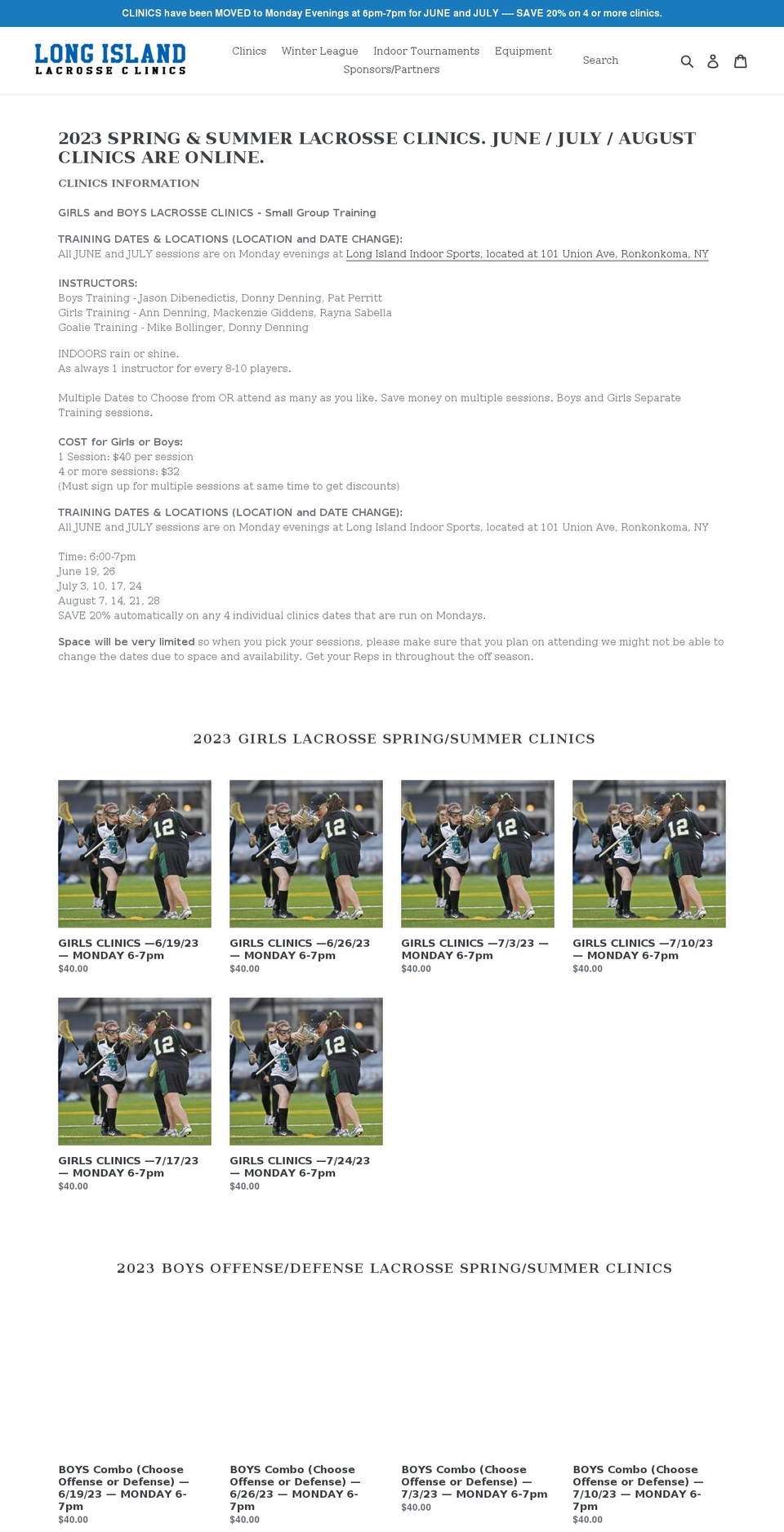 longislandlacrosseclinics.com shopify website screenshot