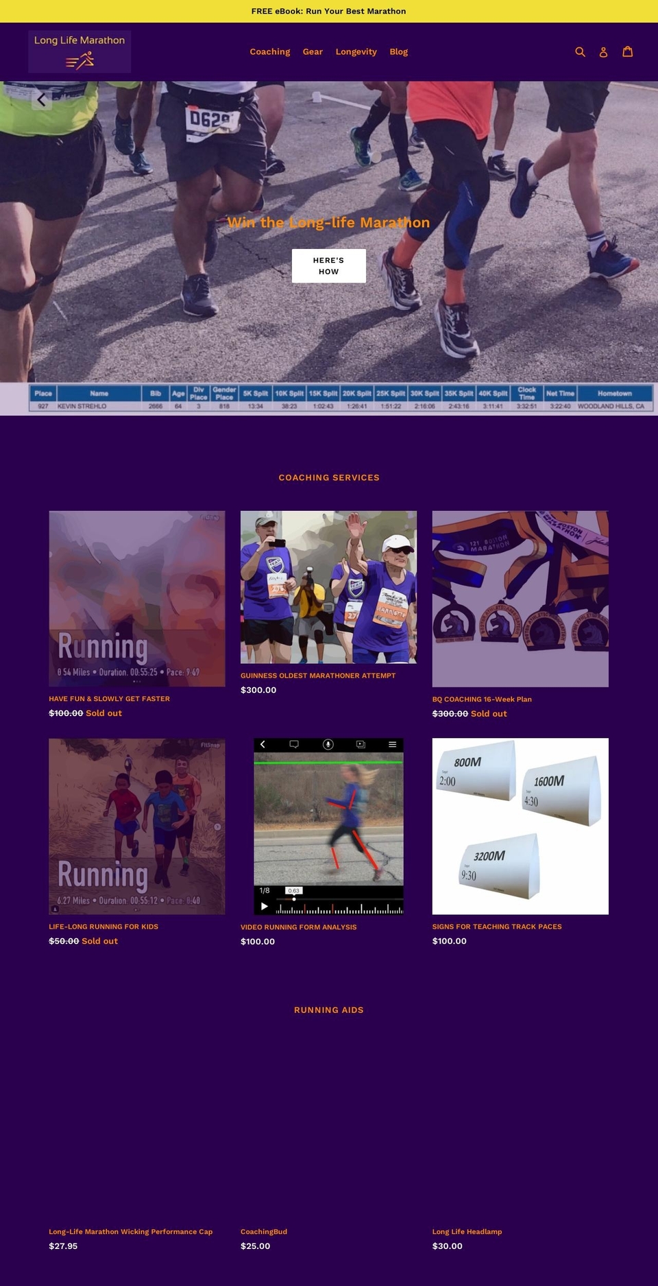 longlifemarathon.com — Shopify storefront screenshot