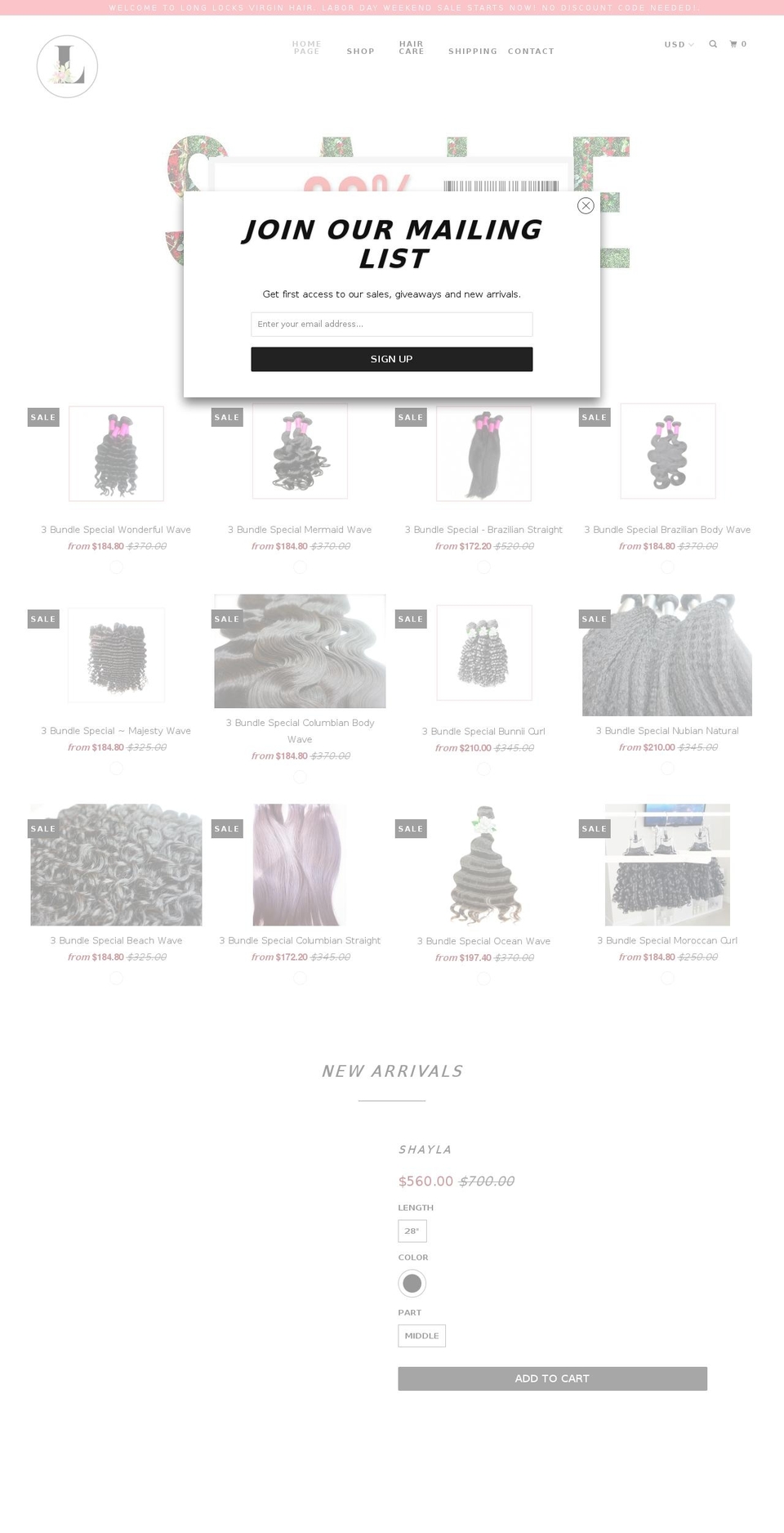 longlocksvirginhair.org shopify website screenshot