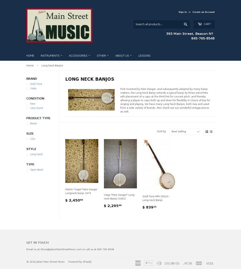 longneckbanjos.com — Shopify storefront screenshot