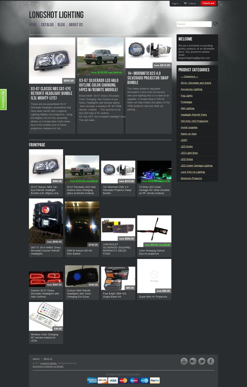 longshotlighting.com shopify website screenshot