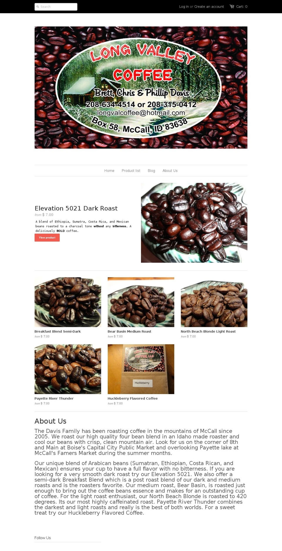 longvalleycoffee.com shopify website screenshot