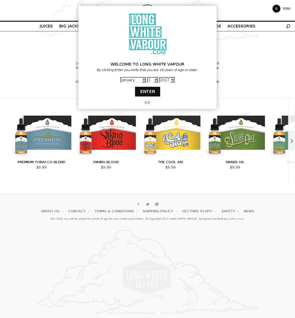 Long White Vapour by Fullscreen.io Shopify theme site example longwhitevapour.com