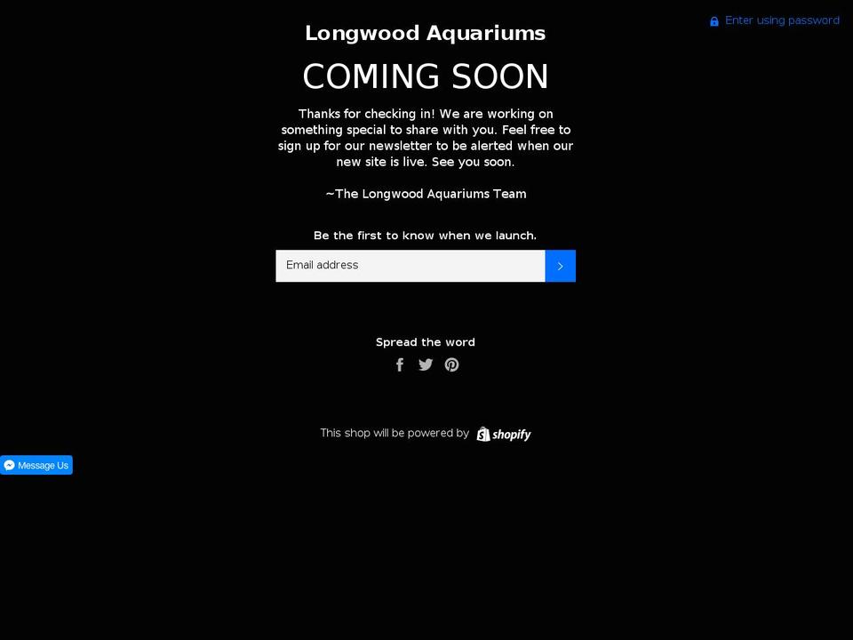 longwoodaquariums.com shopify website screenshot