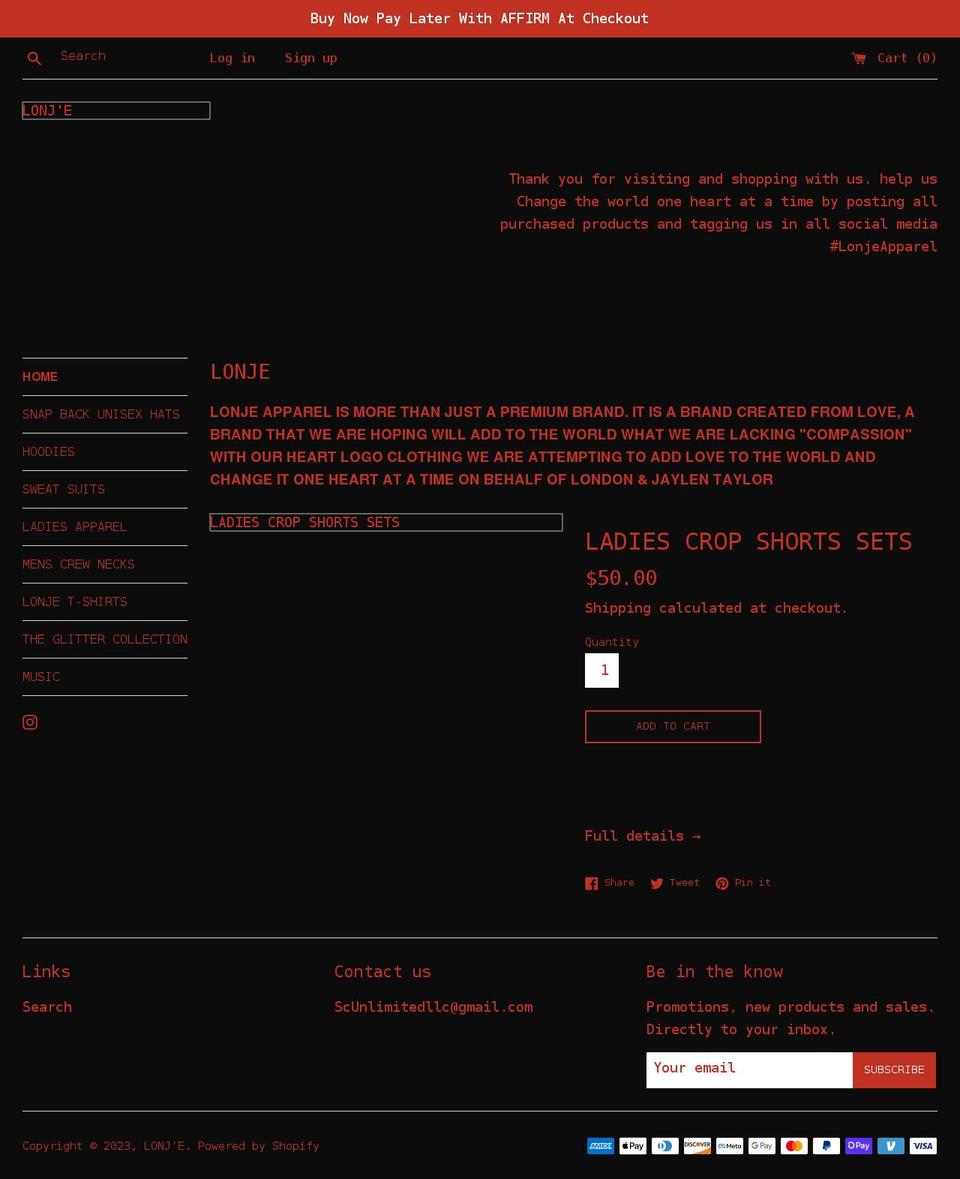 lonjeapparel.com shopify website screenshot