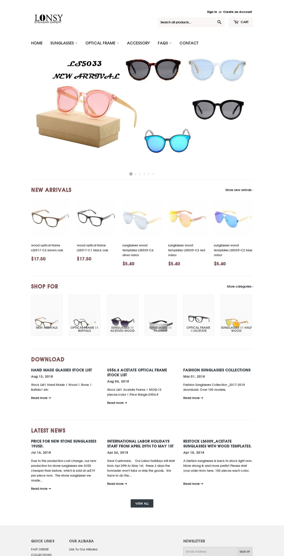 lonsyeyewear.com shopify website screenshot