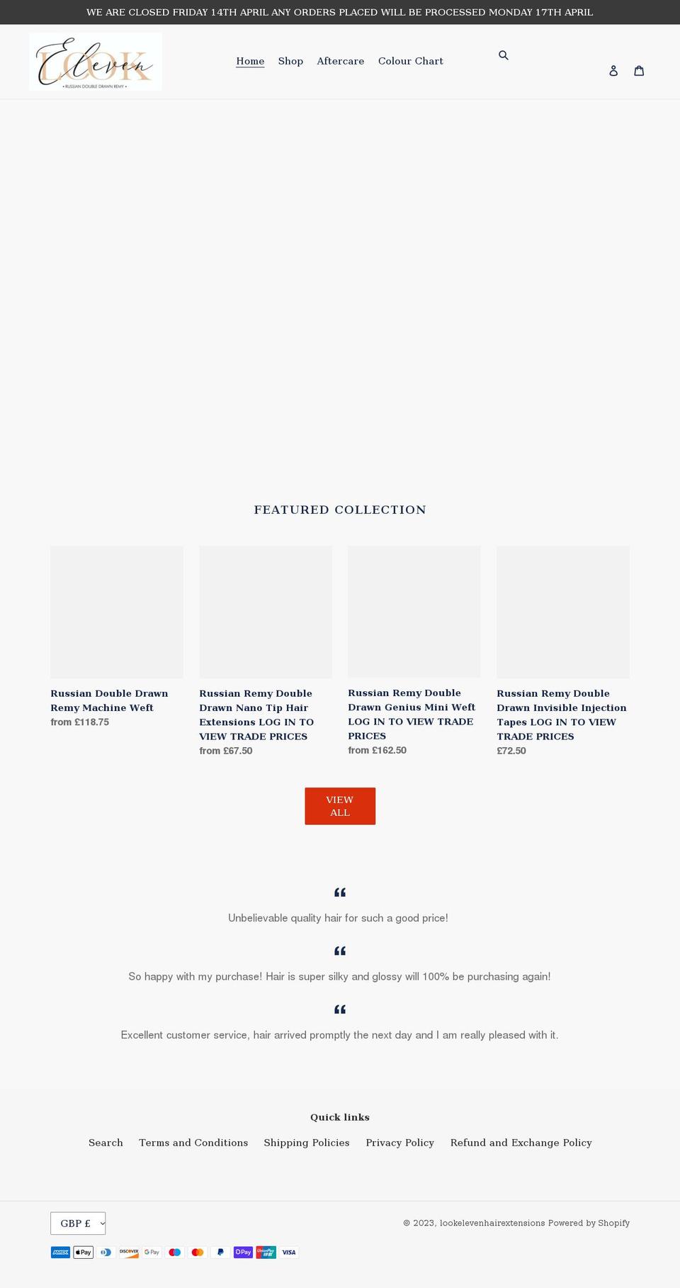 lookelevenhairextensions.co.uk shopify website screenshot